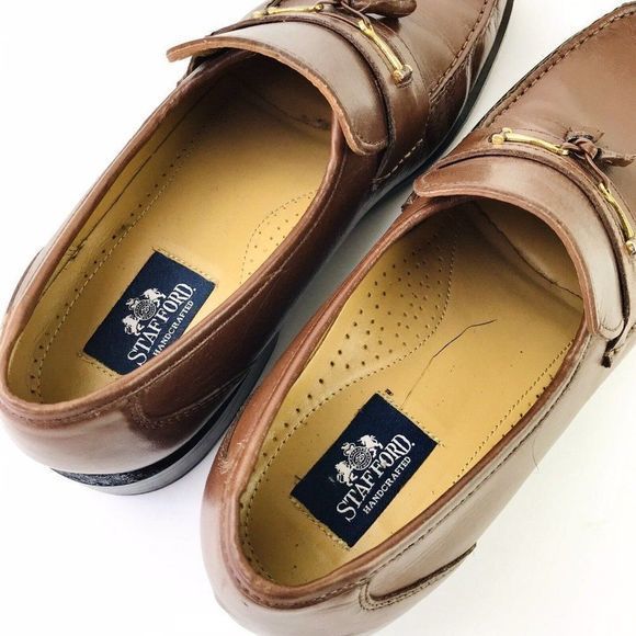 Stafford Vero Cuoio Handcrafted Men's US 12 Brown Leather Slip On Loafers tassel - Picture 7 of 9